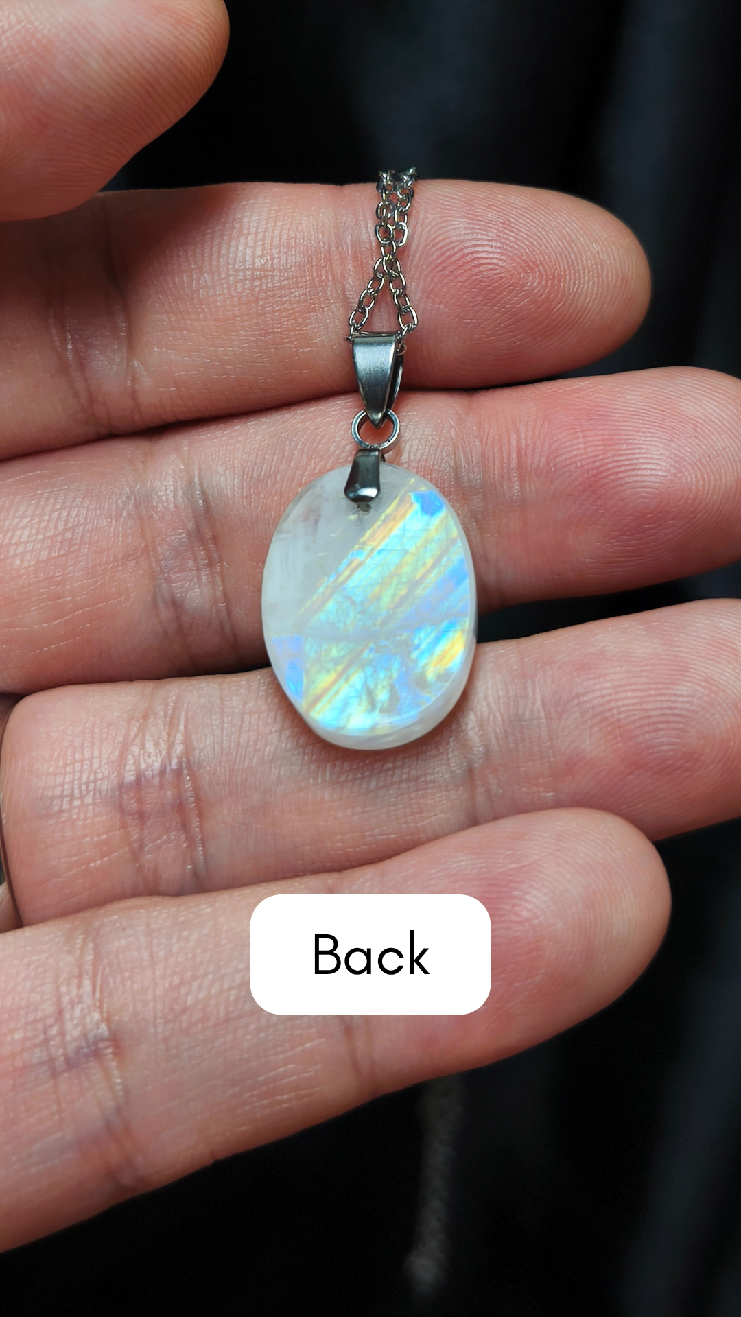 Rainbow moonstone oval pendant necklace (04-01)