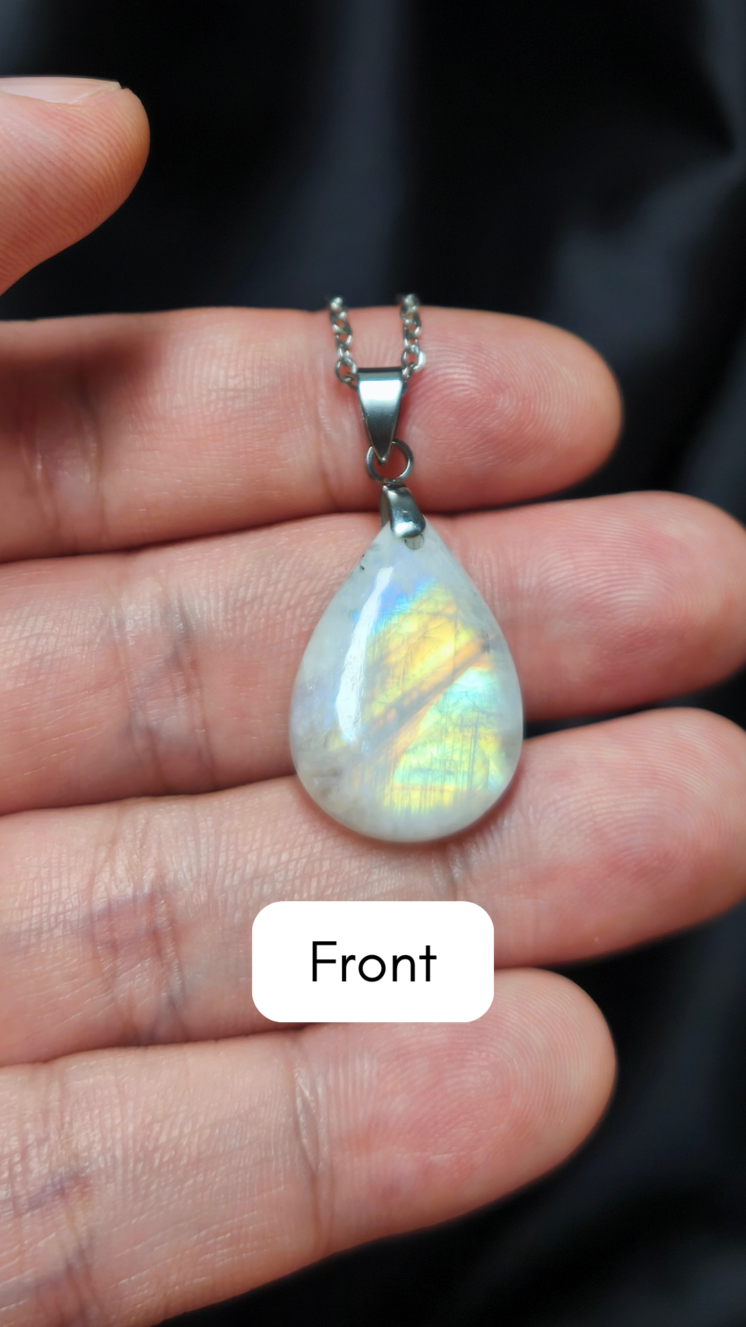 Rainbow moonstone teardrop pendant necklace (04-03)