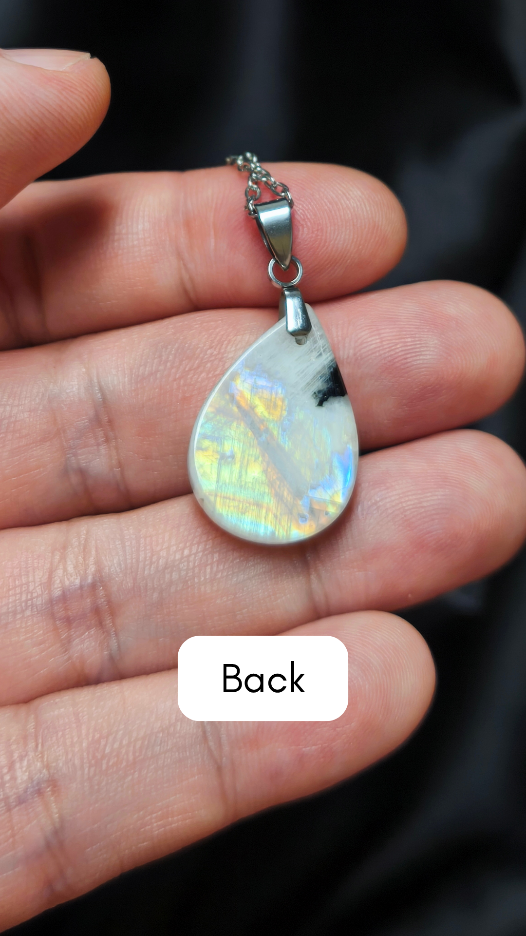 Rainbow moonstone teardrop pendant necklace (04-03)