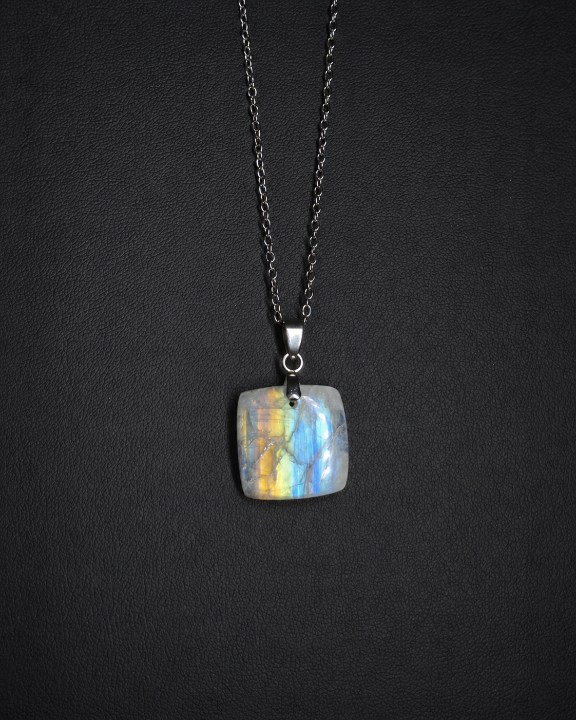 Rainbow moonstone square pendant necklace (04-14)