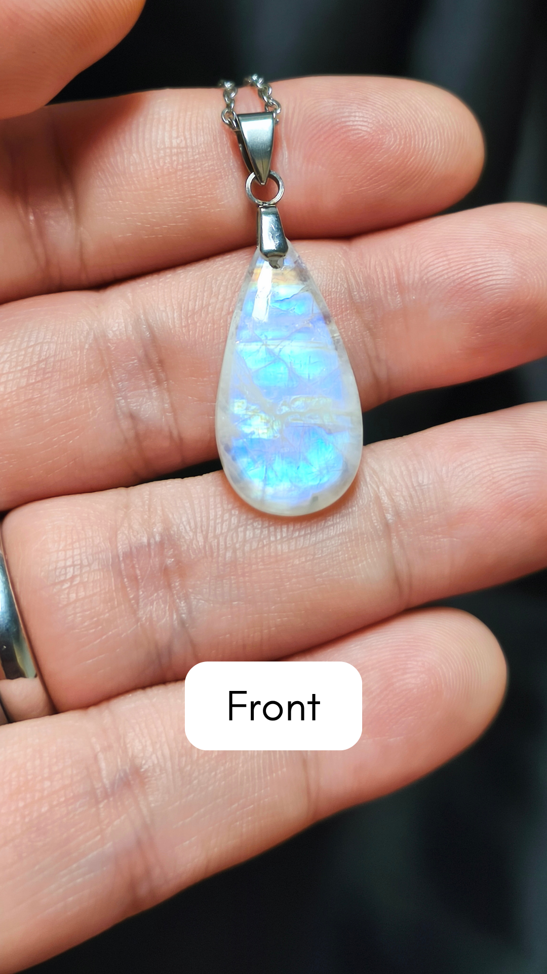 Rainbow moonstone teardrop pendant necklace (04-07)