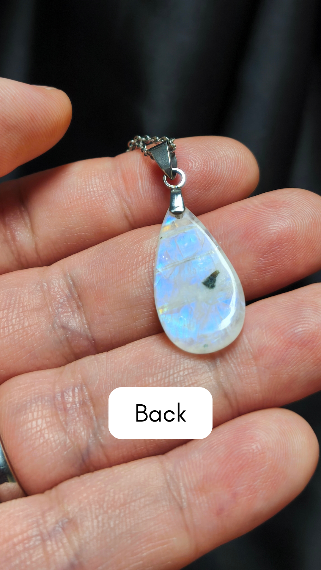 Rainbow moonstone teardrop pendant necklace (04-07)