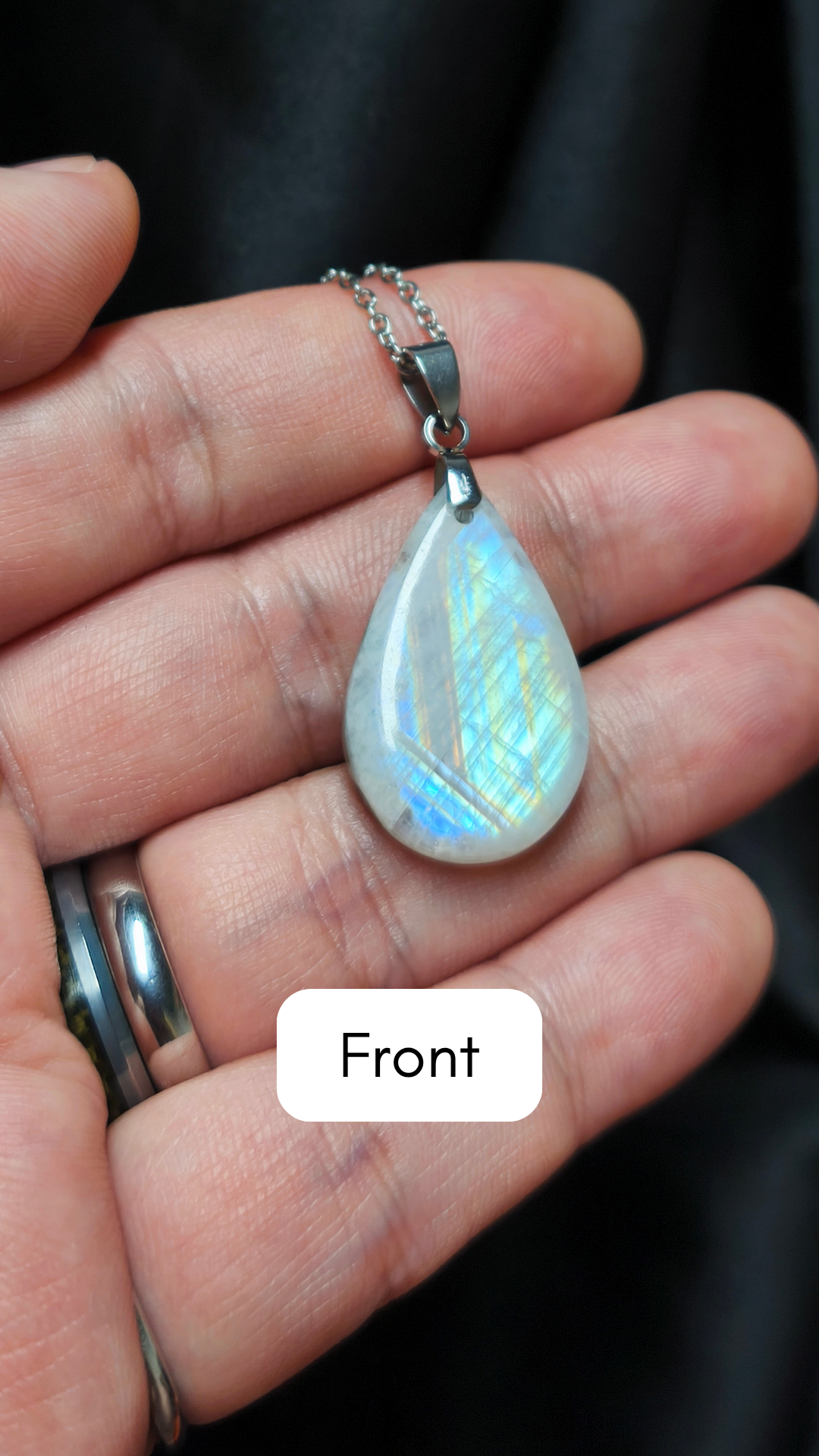Rainbow moonstone teardrop pendant necklace (04-10)