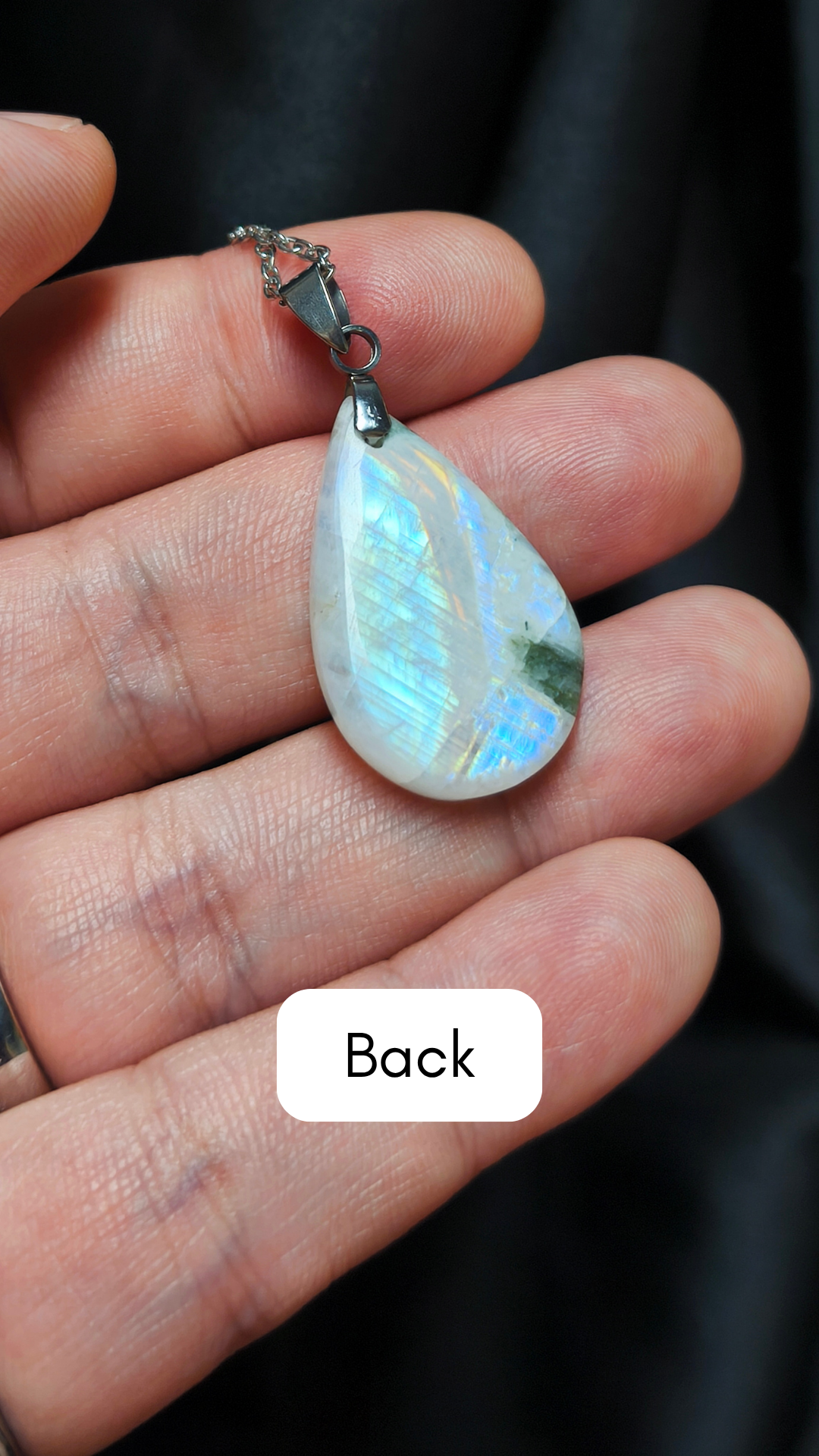 Rainbow moonstone teardrop pendant necklace (04-10)