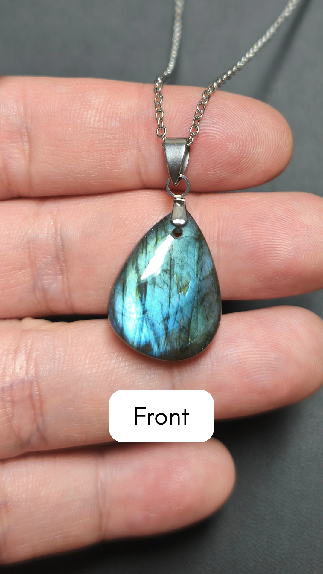 Blue teardrop labradorite pendant necklace (04-22)