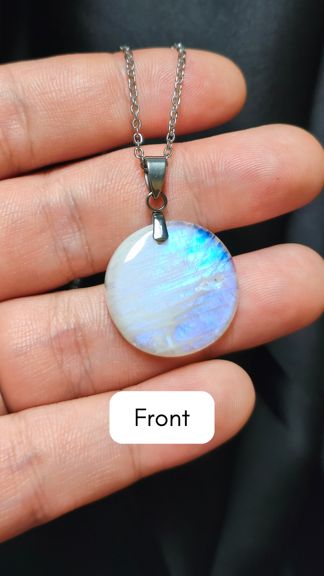 Rainbow moonstone round pendant necklace (04-04)