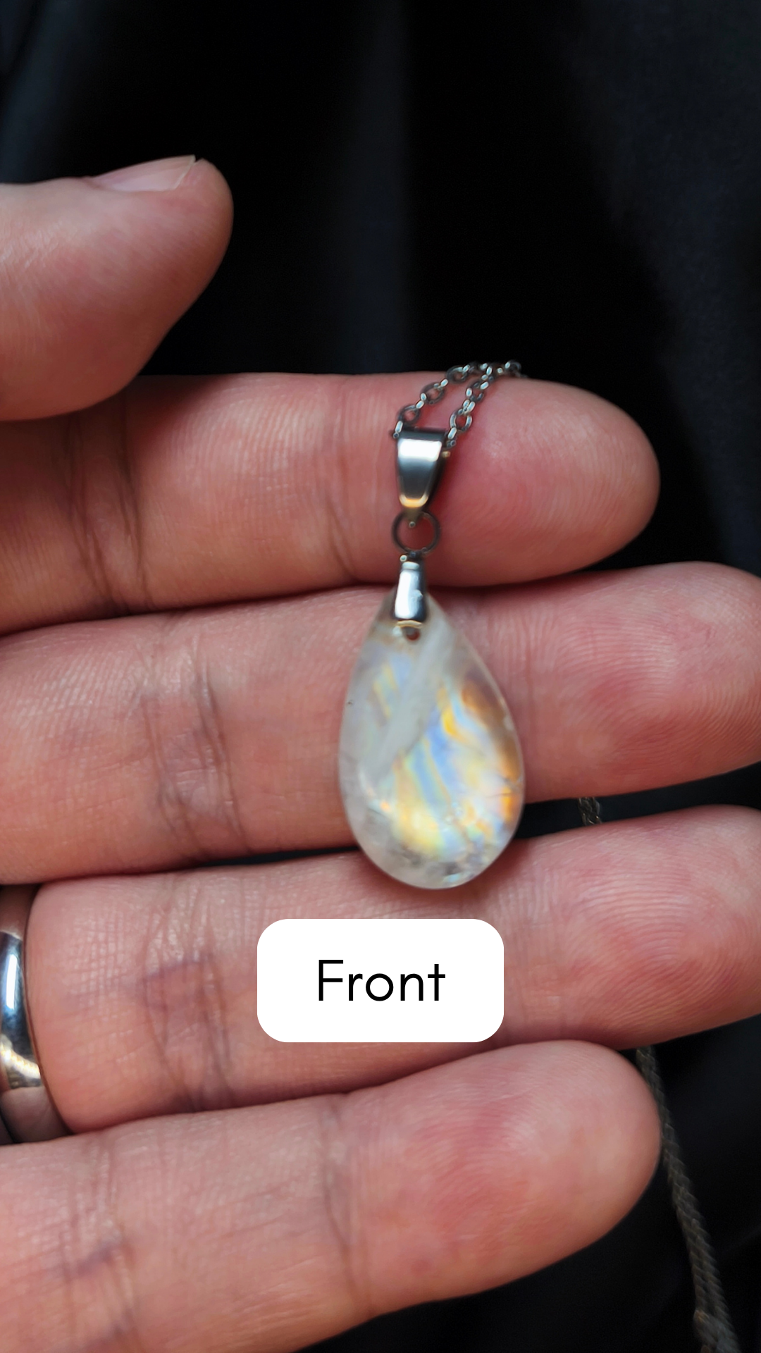 Rainbow moonstone teardrop pendant necklace (04-02)