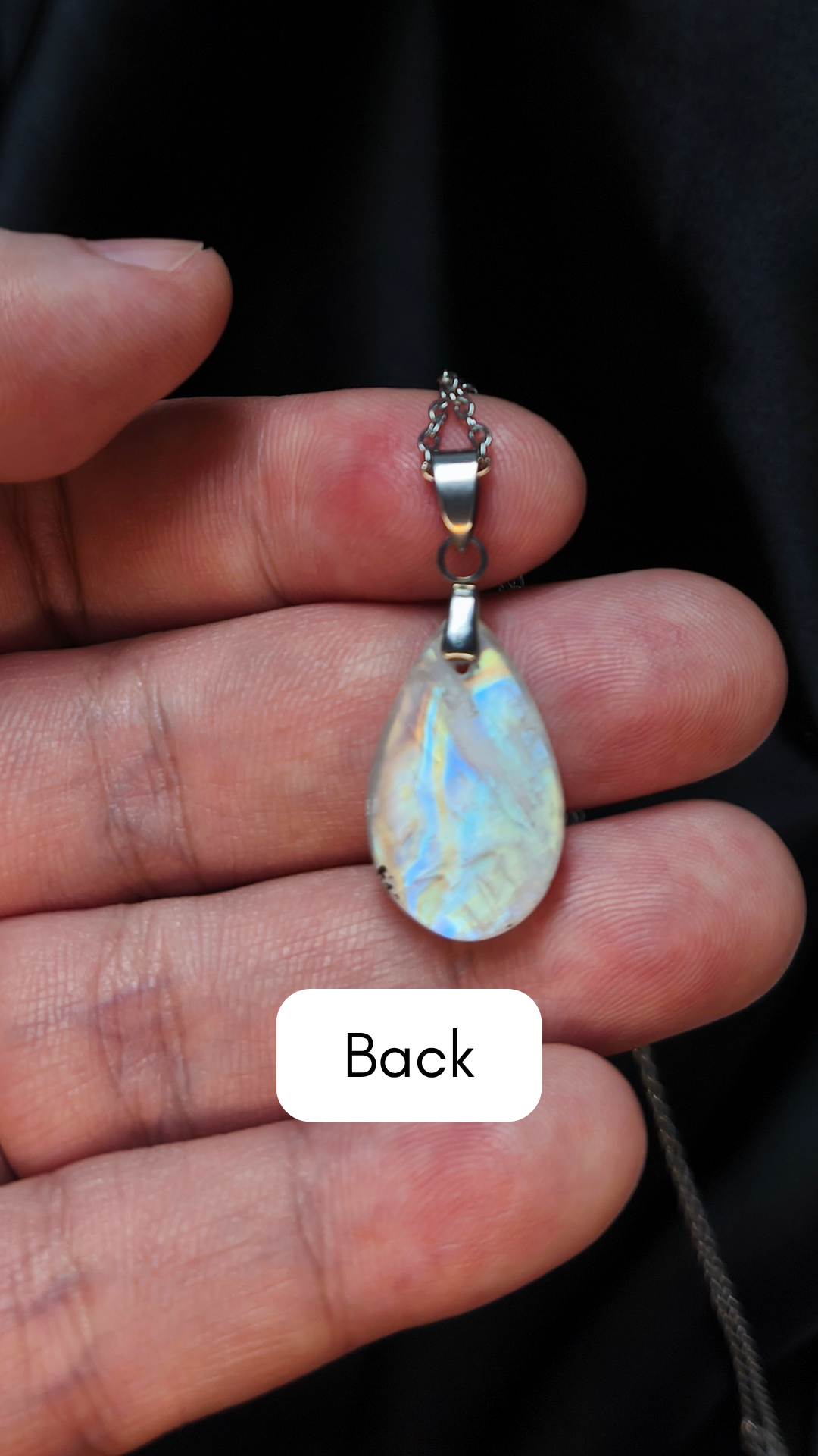 Rainbow moonstone teardrop pendant necklace (04-02)
