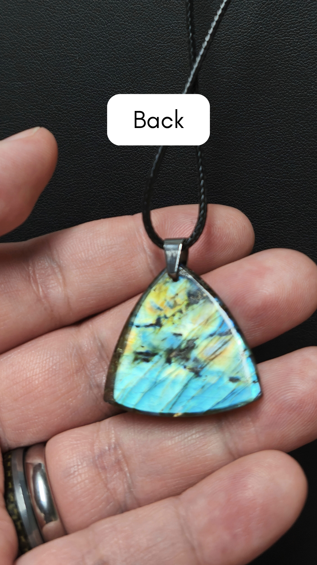 Yellow/blue triangle labradorite pendant necklace (04-32)