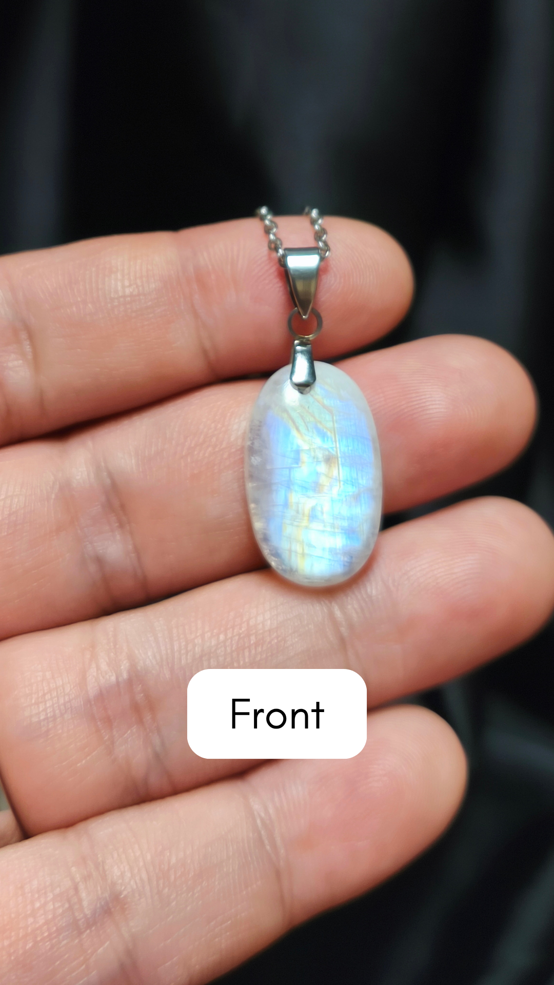 Rainbow moonstone oval pendant necklace (04-06)
