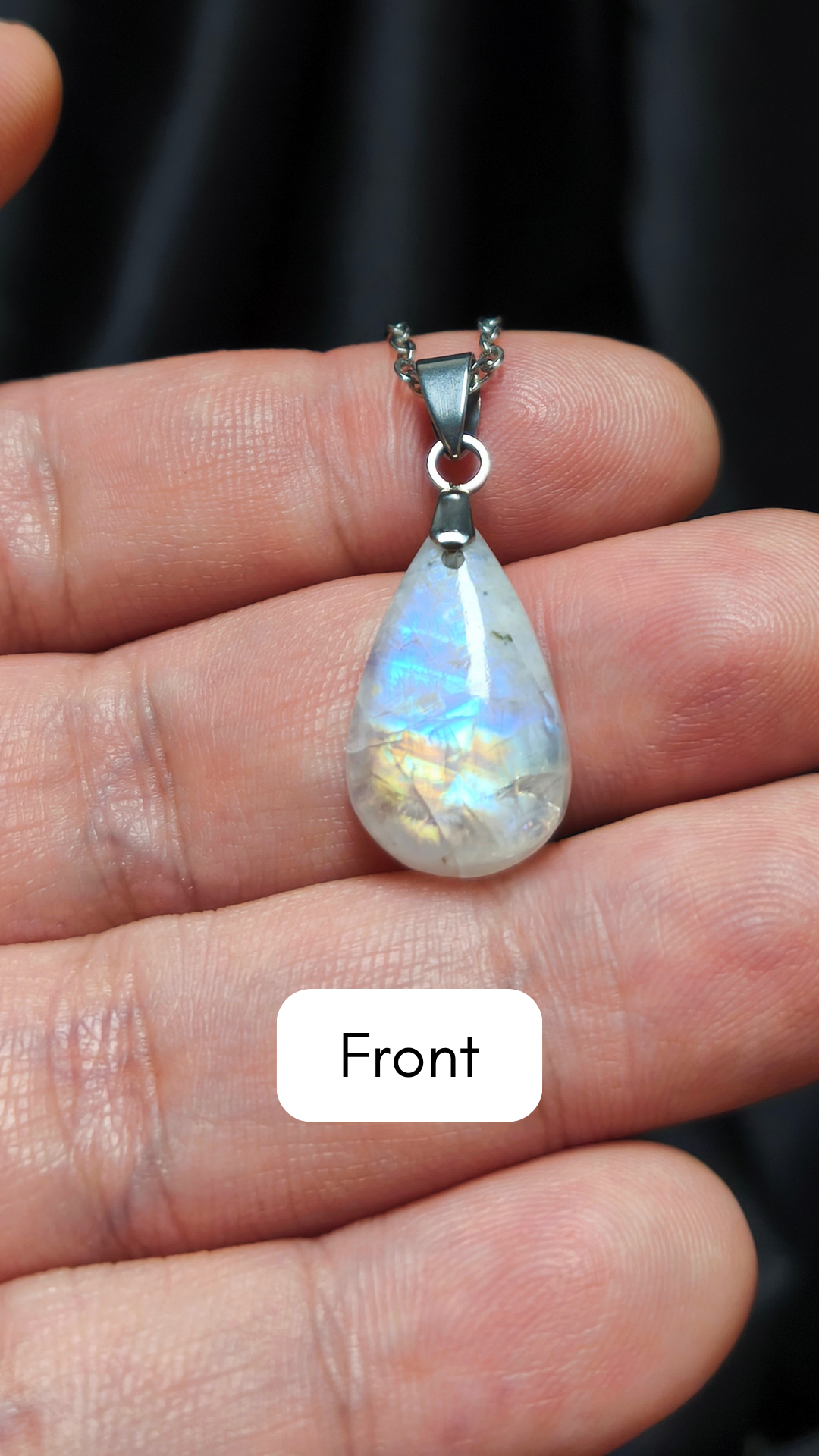 Rainbow moonstone teardrop pendant necklace (04-12)