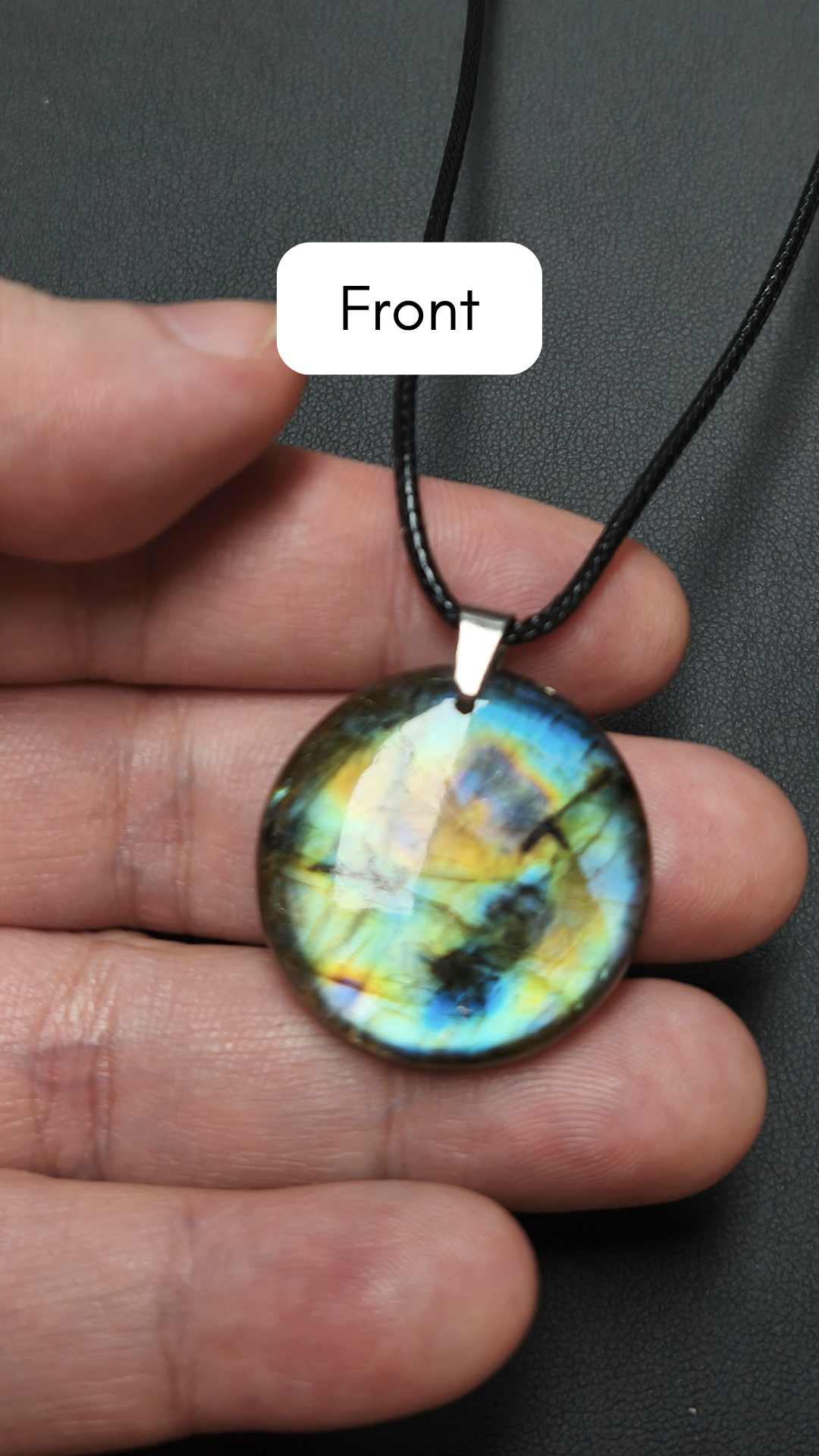 Multicolor round labradorite pendant necklace (04-35)