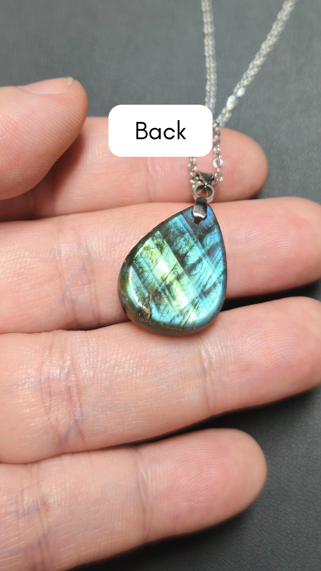 Blue teardrop labradorite pendant necklace (04-22)