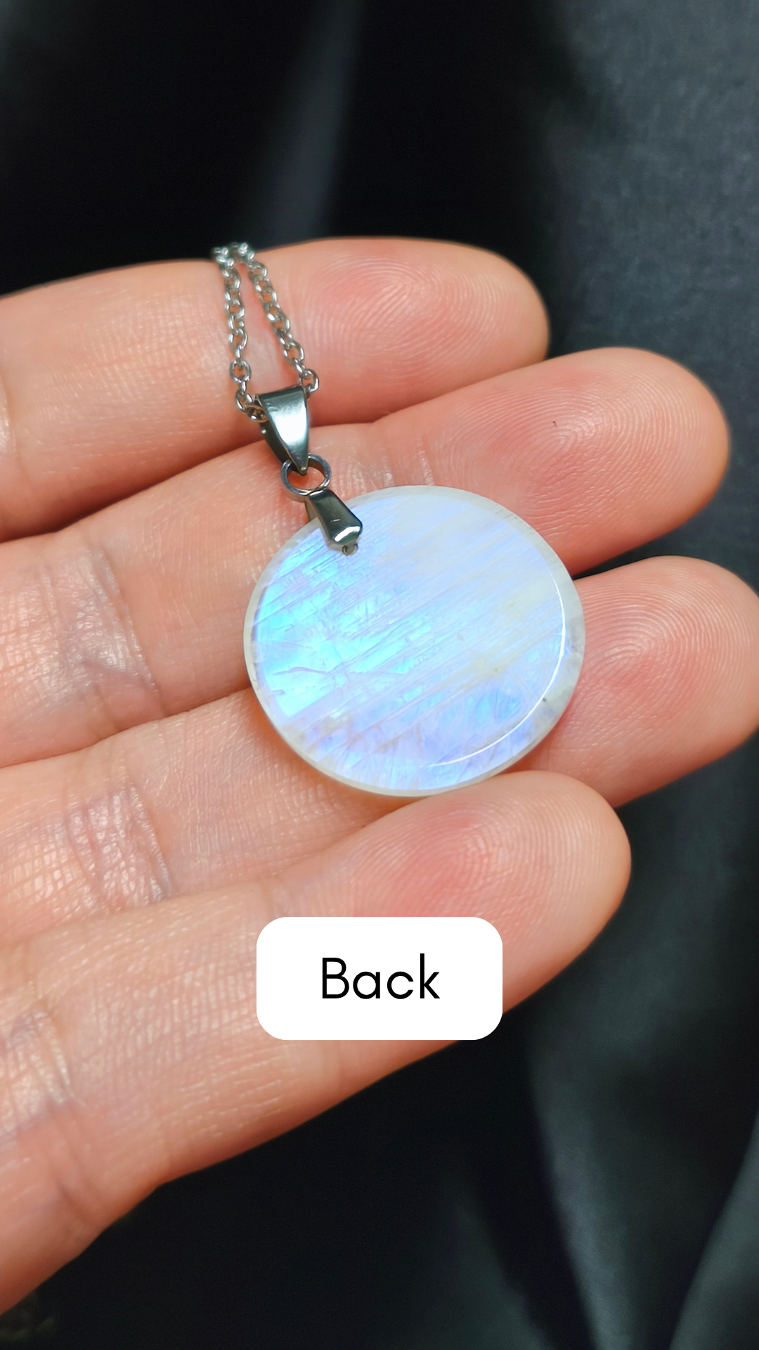 Rainbow moonstone round pendant necklace (04-04)