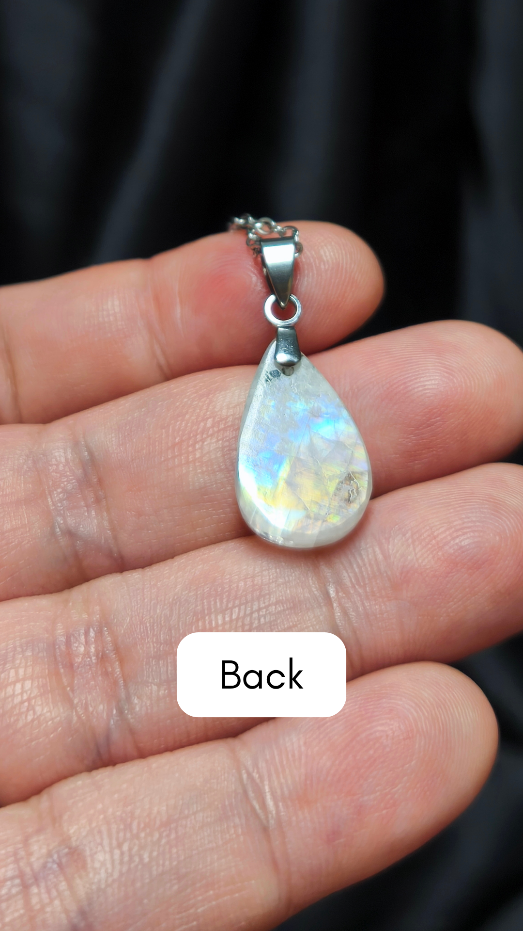 Rainbow moonstone teardrop pendant necklace (04-12)