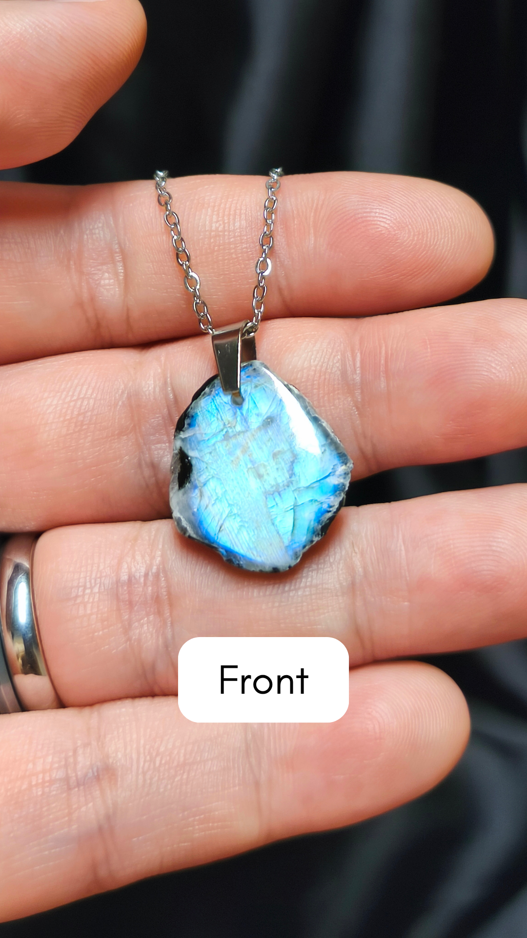 Rough rainbow moonstone pendant w/ black tourmaline necklace (04-11)