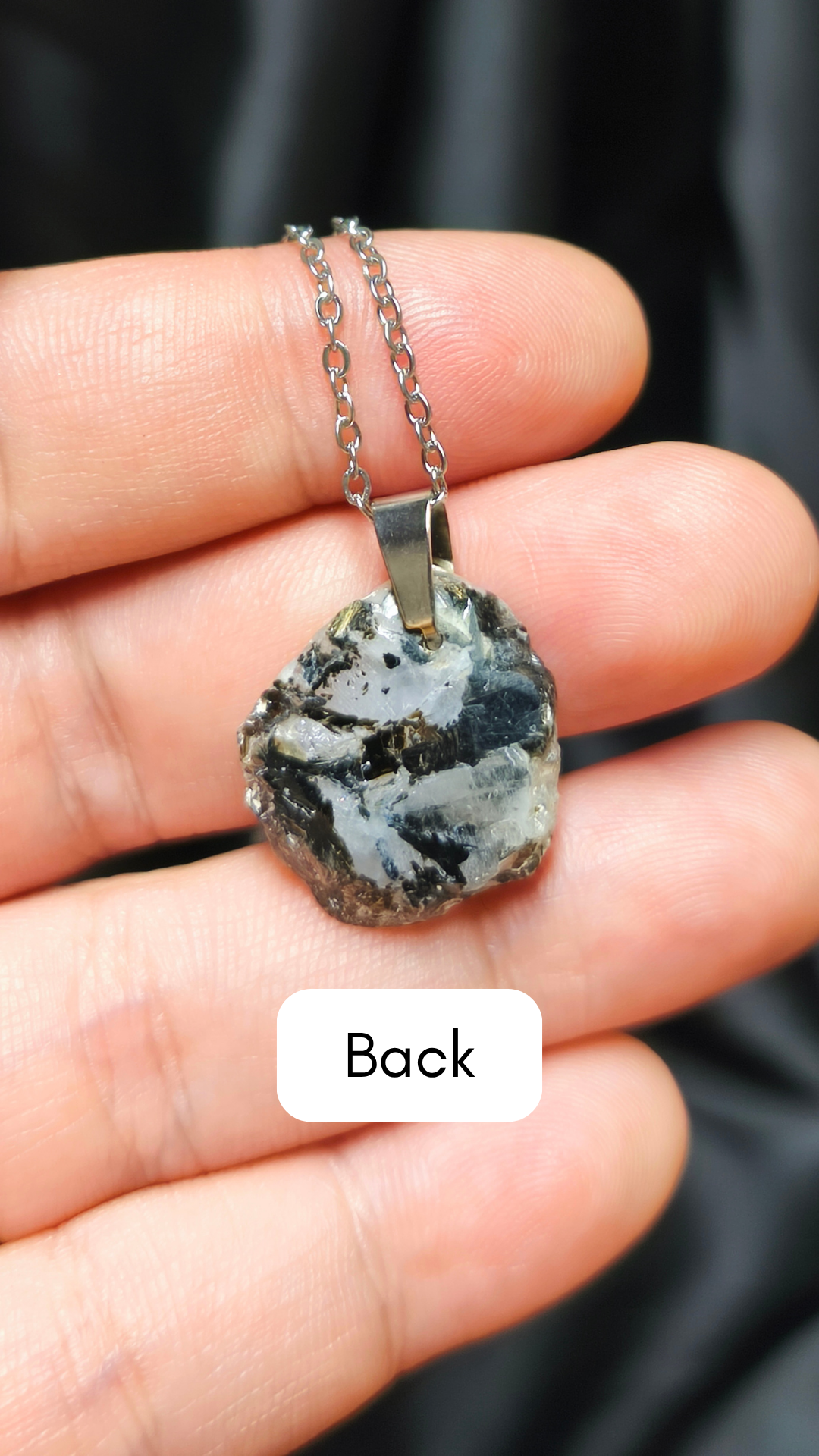 Rough rainbow moonstone pendant w/ black tourmaline necklace (04-11)