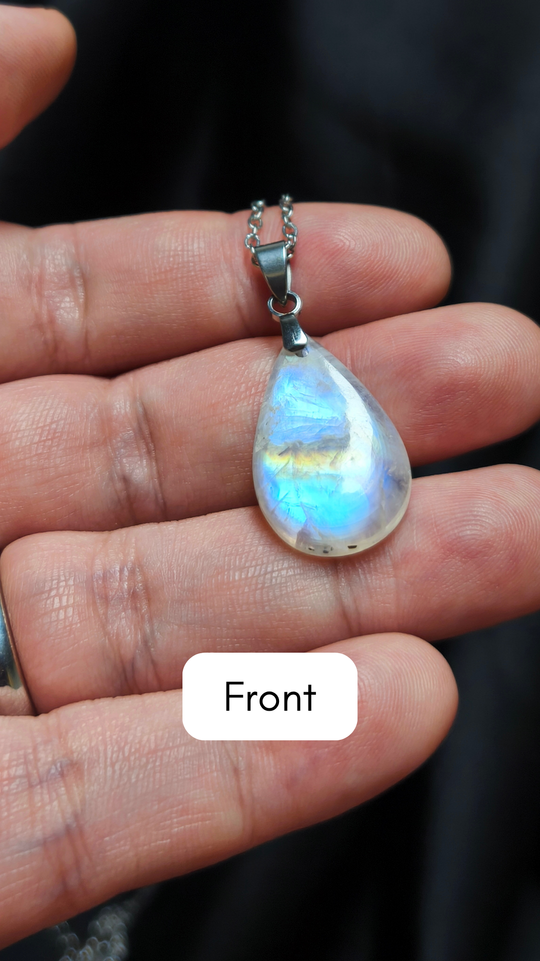 Rainbow moonstone teardrop pendant necklace (04-13)