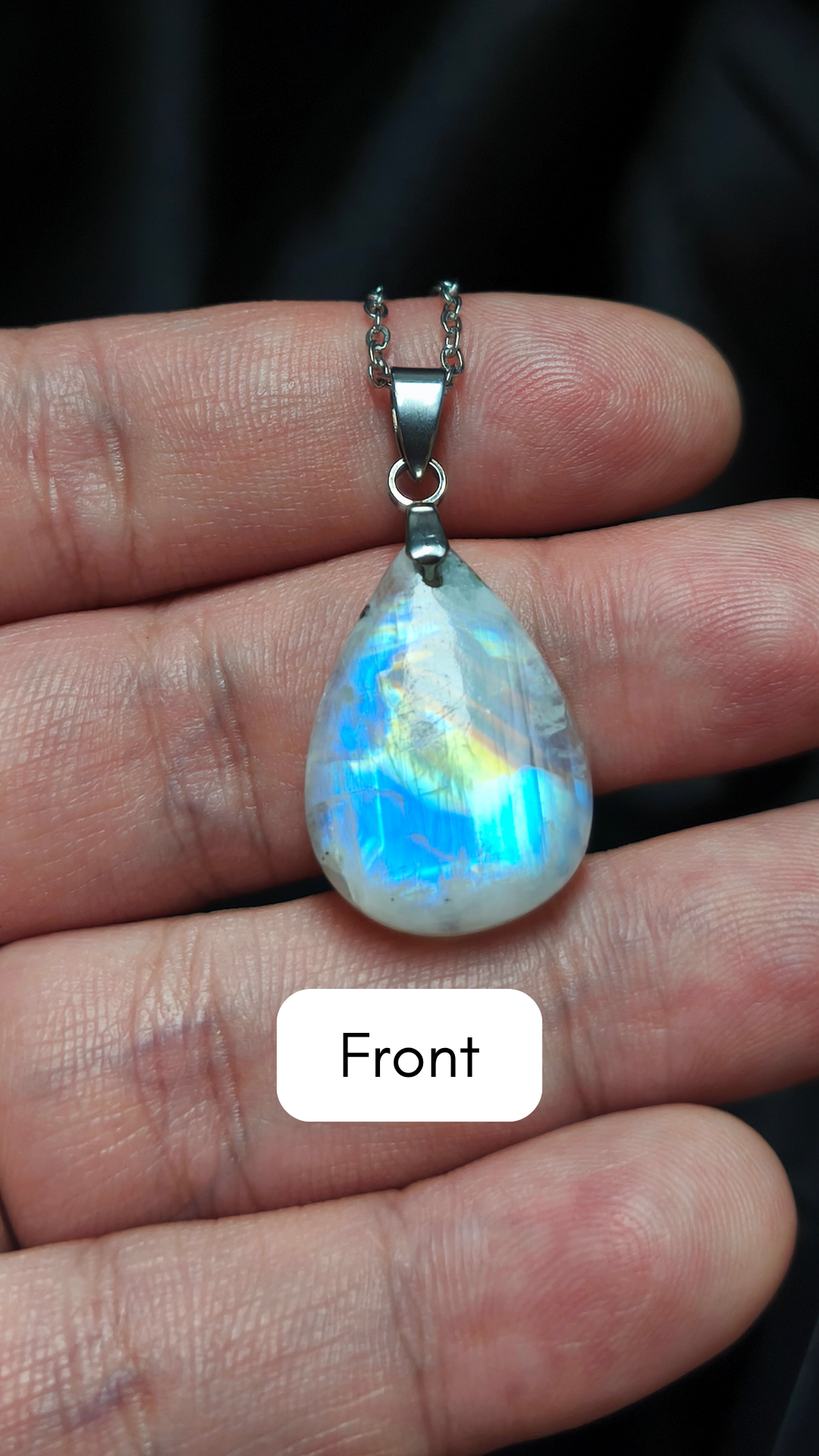 Rainbow moonstone teardrop pendant necklace (04-05)