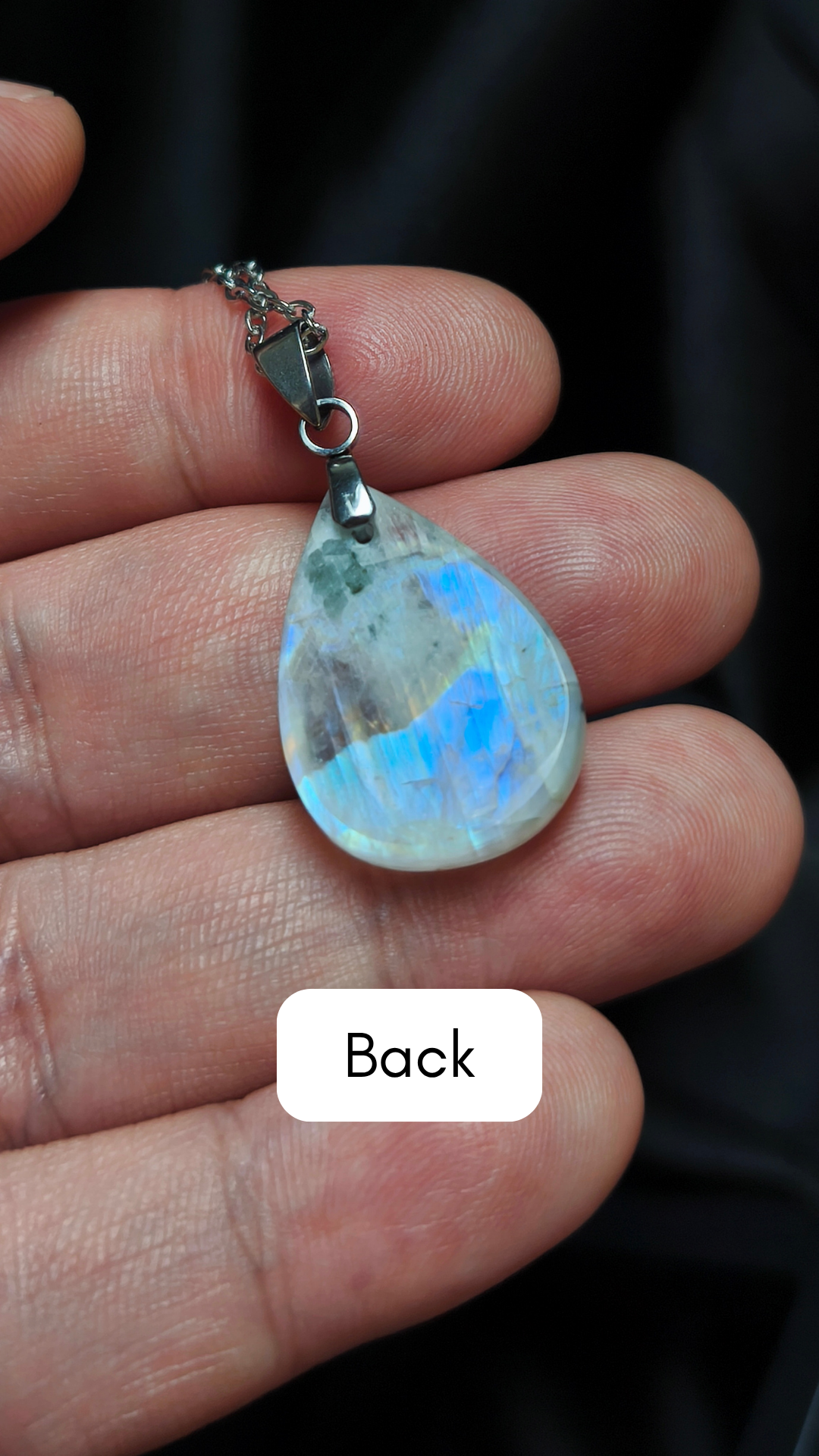 Rainbow moonstone teardrop pendant necklace (04-05)