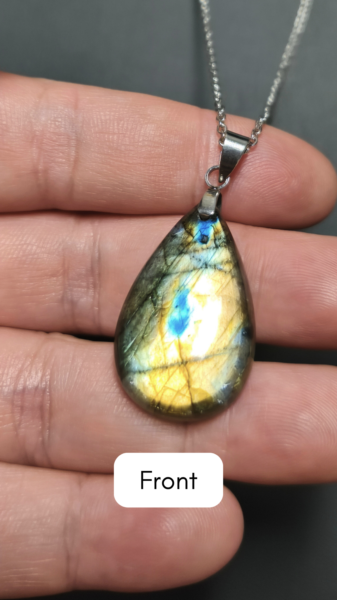 Golden teardrop labradorite pendant necklace (04-21)