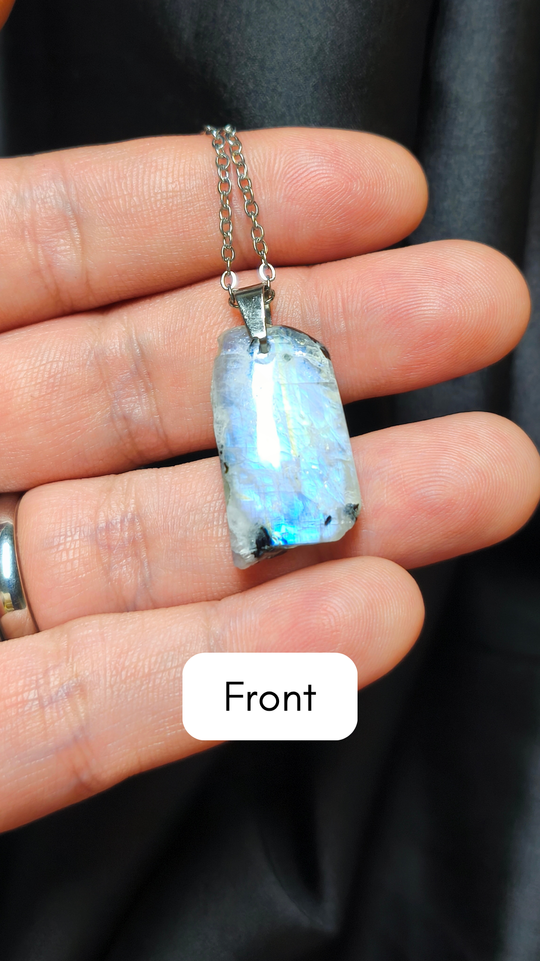 Rough rainbow moonstone pendant w/ black tourmaline necklace (04-16)