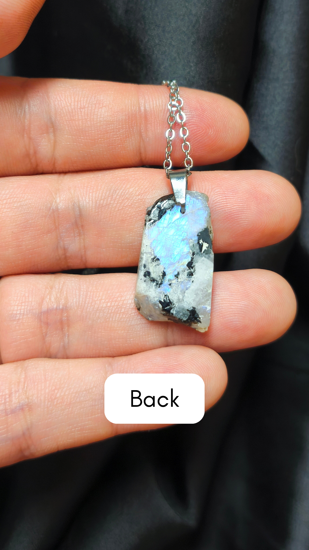 Rough rainbow moonstone pendant w/ black tourmaline necklace (04-16)