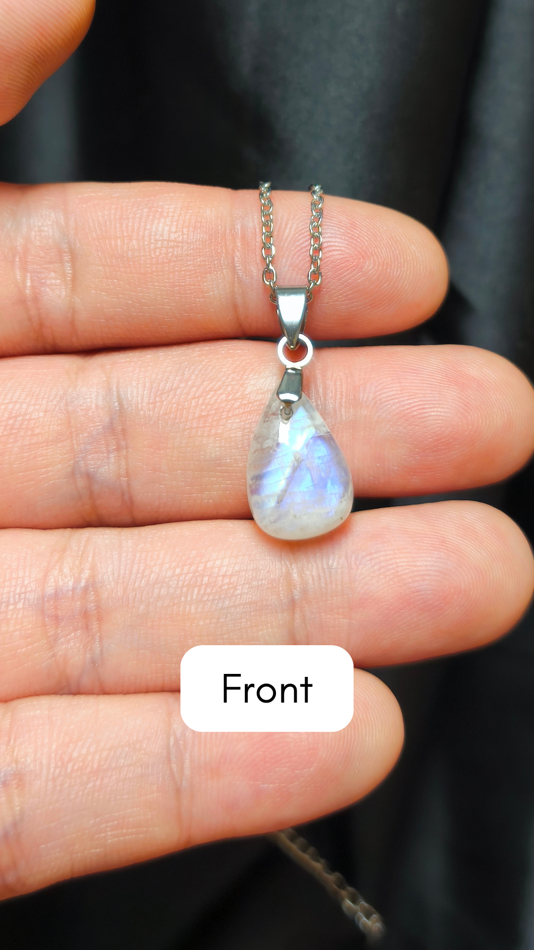 Rainbow moonstone teardrop pendant necklace (04-18)