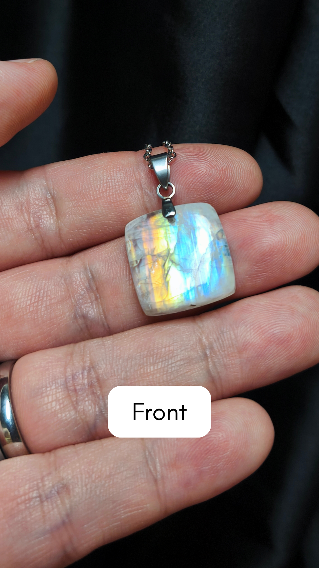 Rainbow moonstone square pendant necklace (04-14)