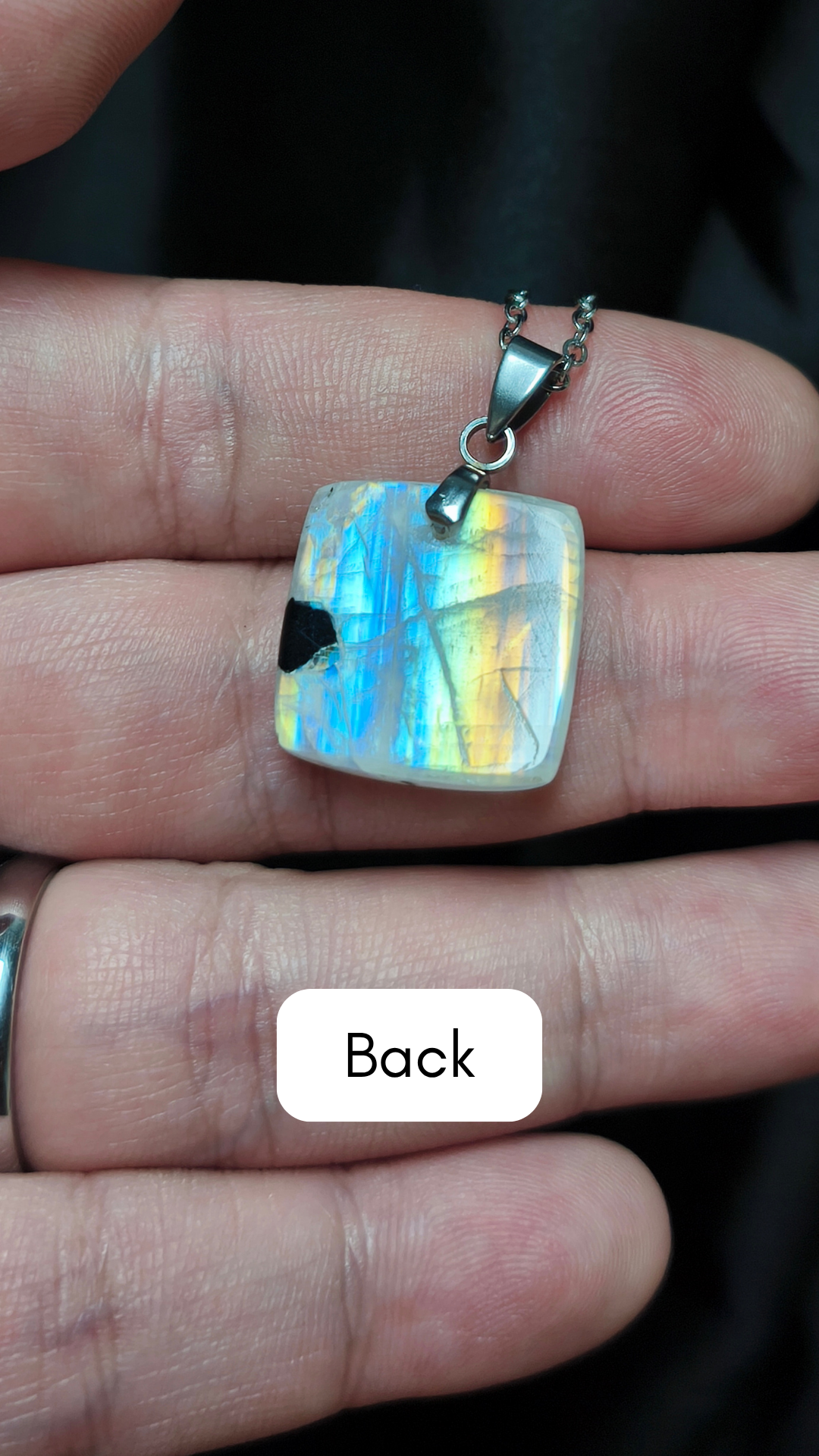 Rainbow moonstone square pendant necklace (04-14)