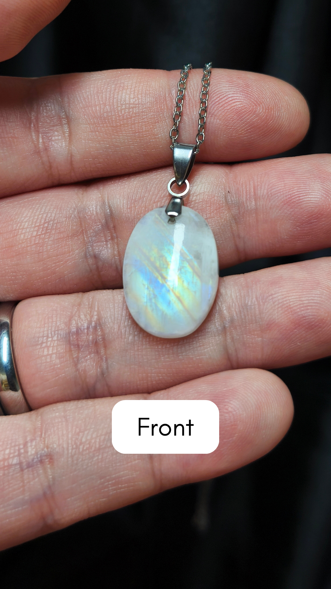 Rainbow moonstone oval pendant necklace (04-01)